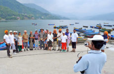 Indian tourists posing for photographs on the banks of Fewa Lake, in Pokhara, on Tuesday, May 31, 2016. Photo: THT
