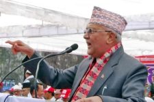 CPN-UML Chairman KP Sharma Oli addresses a mass assembly during the on-going Mechi-Mahakali Campaign at Nepalgunj of Banke district, on Tuesday, March 14, 2017. Photo: RSS